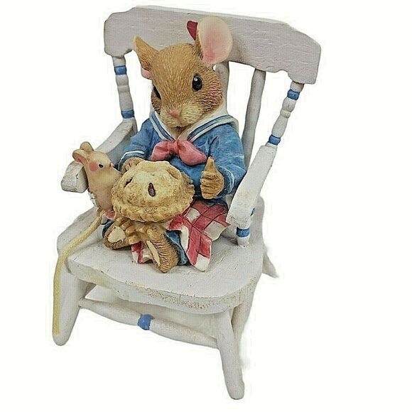 Vintage Little Jack Horner Mouse with Pie on Wood Chair Enesco Figurine 1995 LE - Picture 1 of 5